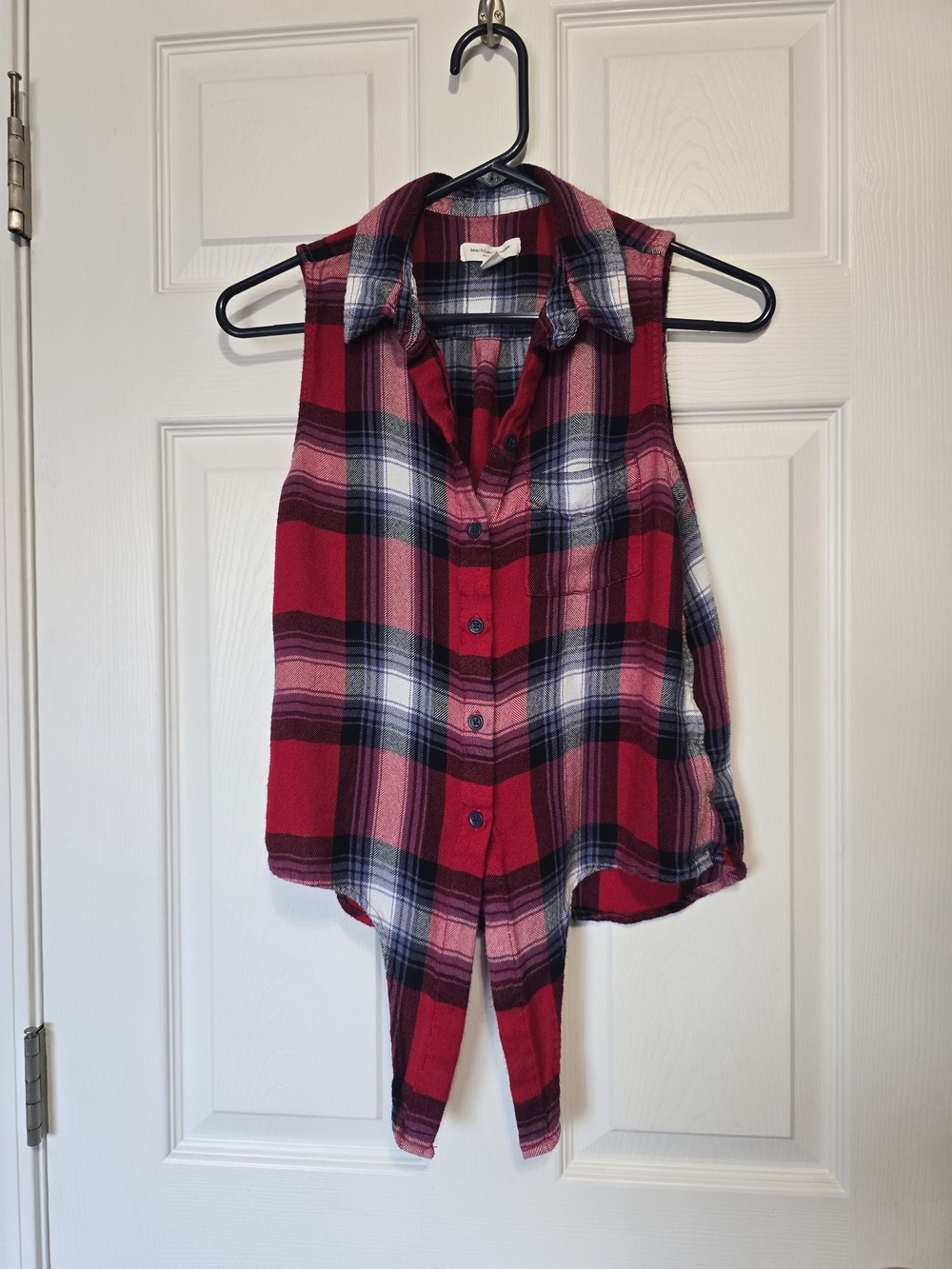beachlunchlounge Red Plaid Sleeveless Button Tank Top